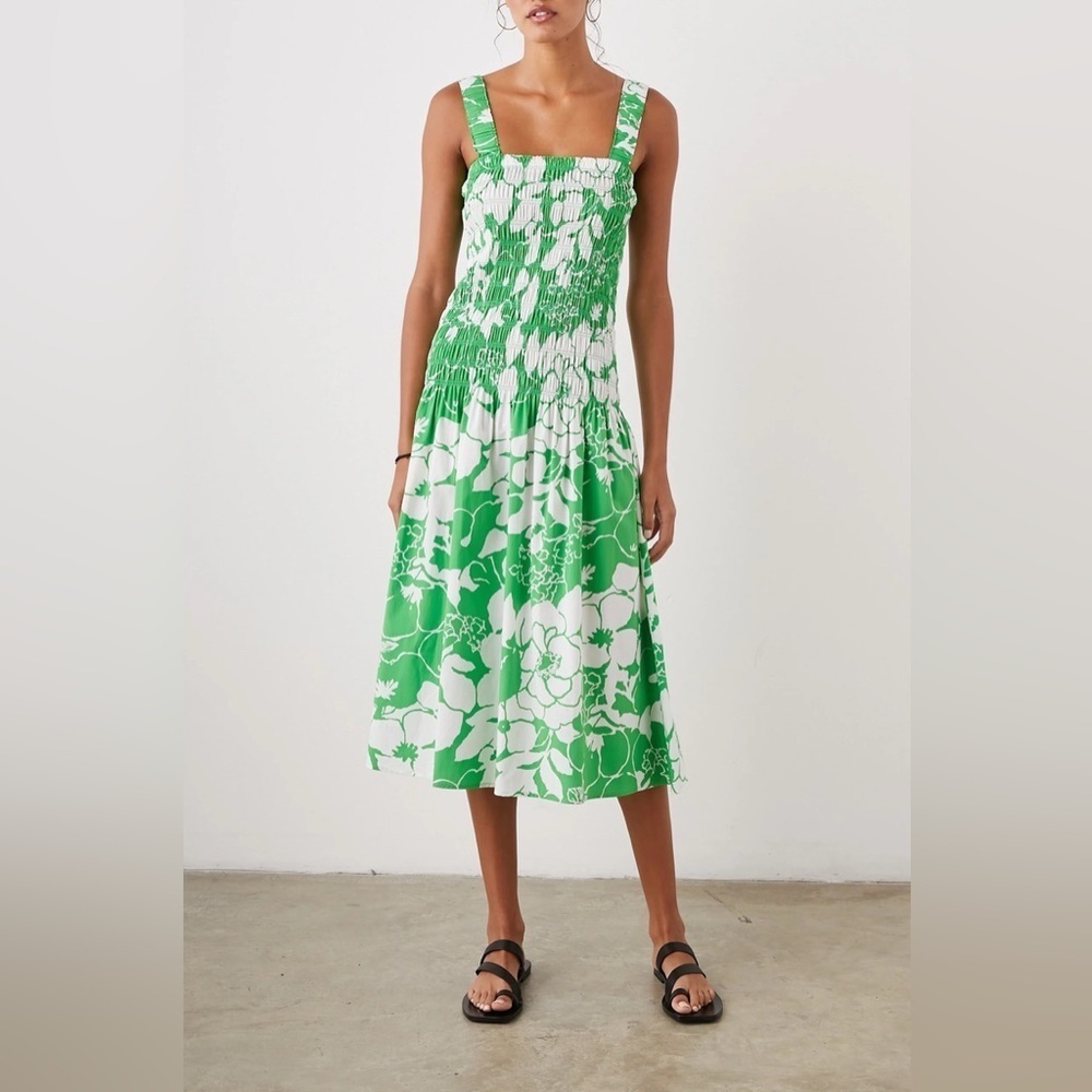 New! Rails Seville midi Dress in Lotus Green smocked floral nwot 33452 - Picture 6 of 16